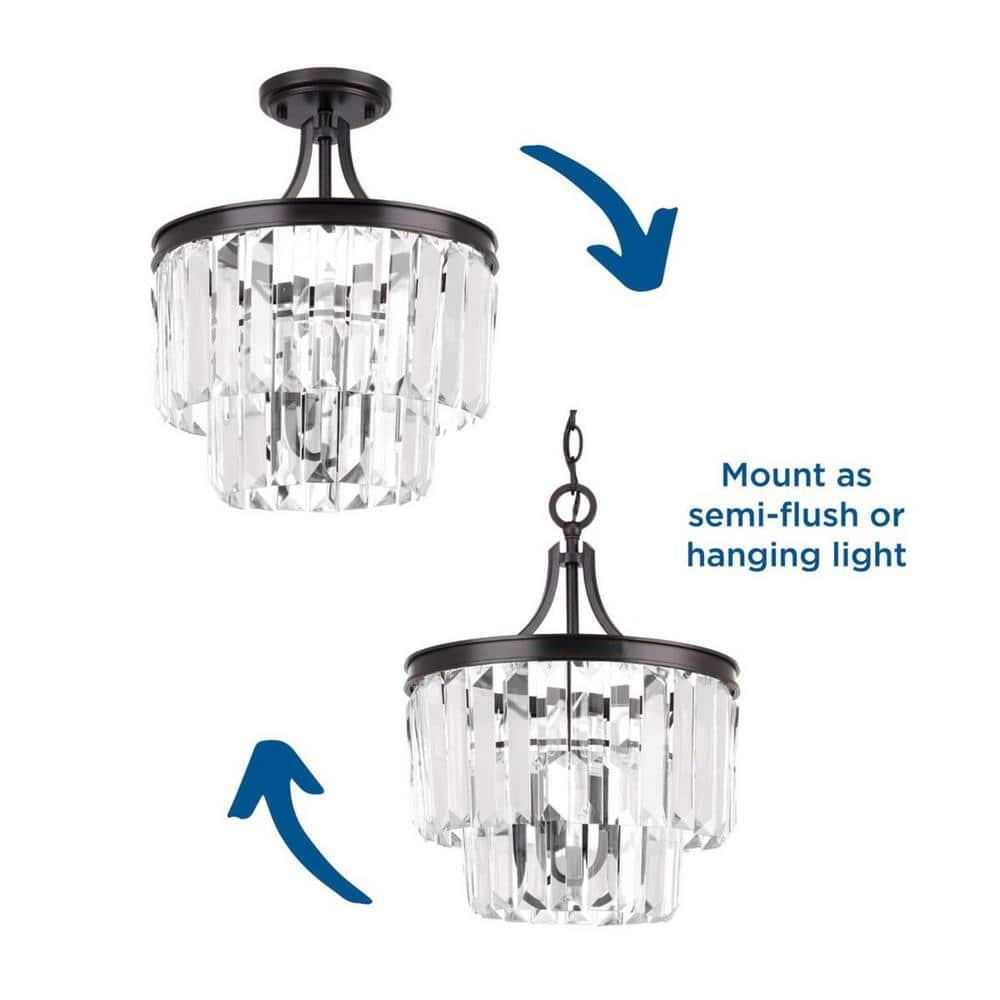 Progress Lighting Glimmer 3-Light Semi-Flush Pendant, Antique Bronze, Prismatic Glass