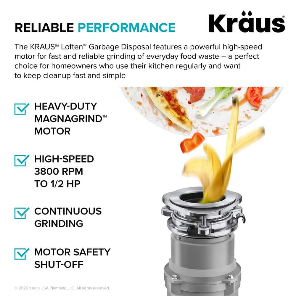 KRAUS WasteGuard Continuous Feed Motor Garbage Disposal with Power Cord and Universal Mount