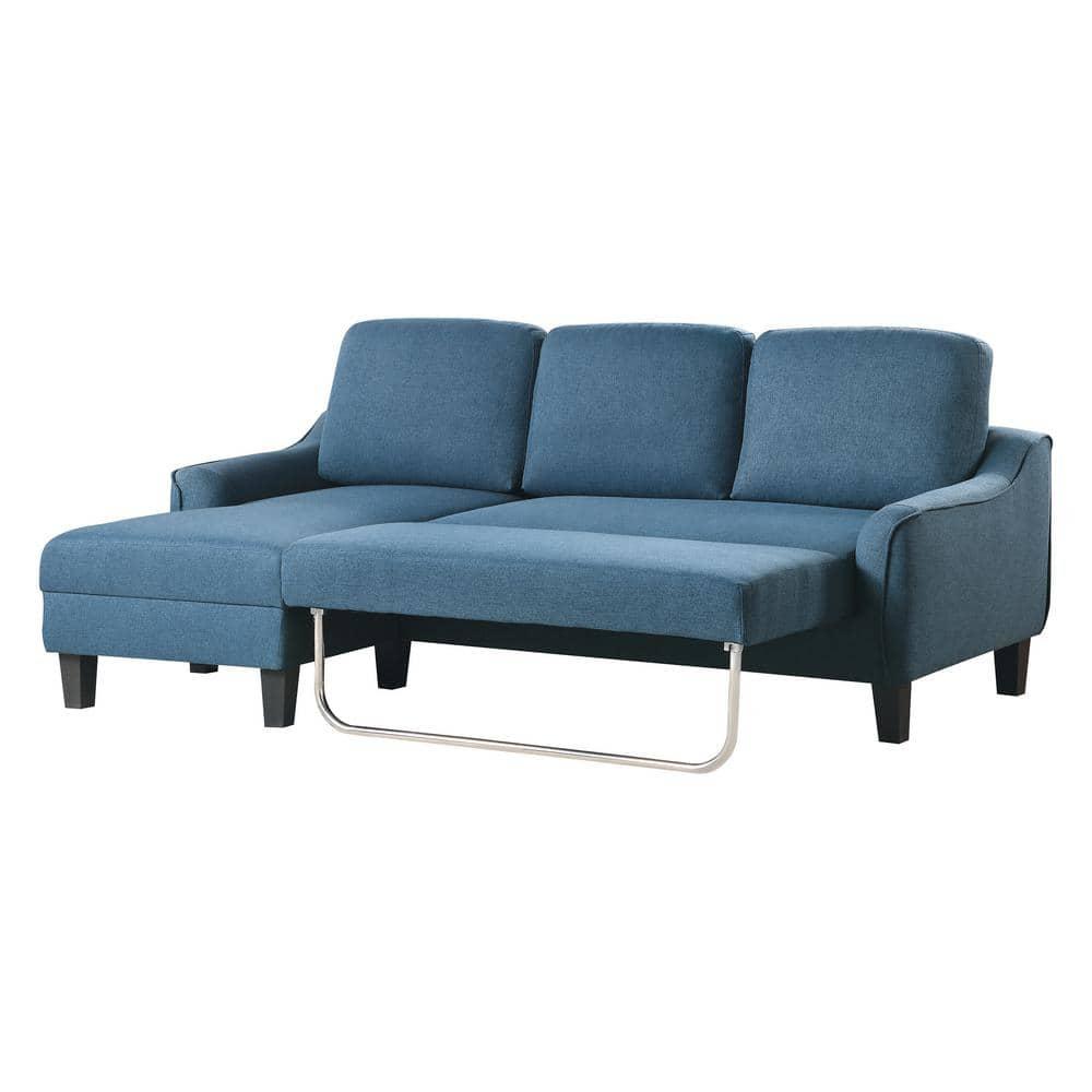 Lester Chaise Sleeper Sofa in Blue fabric with Black legs