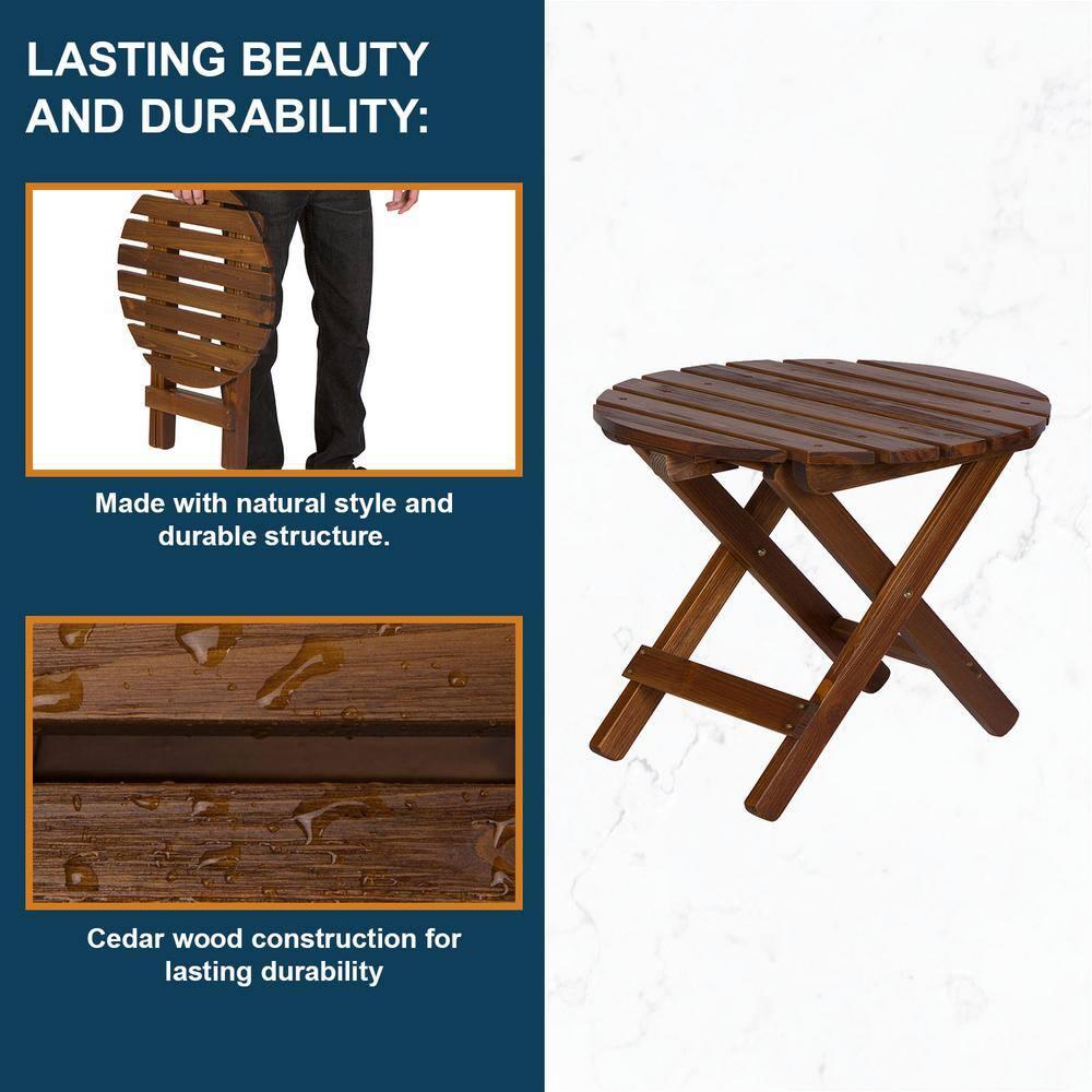 Shine Company Adirondack Round Cedar Wood Foldable Side Table in Brown