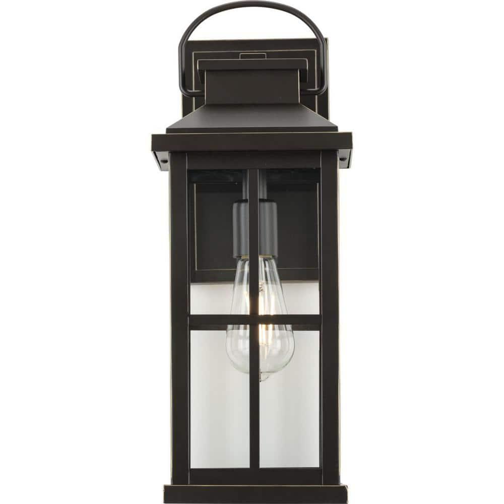 Progress Lighting Williamston 1-Light Antique Bronze Farmhouse Outdoor Large Wall Lantern with Clear Glass Shade