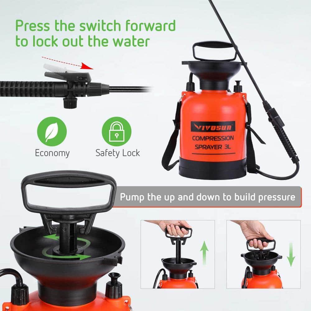 VIVOSUN 0.8 Gallon Pump Pressure Sprayer, Pressurized Lawn & Garden Water Spray Bottle with Adjustable Shoulder Strap, Pressure Relief Valve, for Plants, Car Detailing and Cleaning