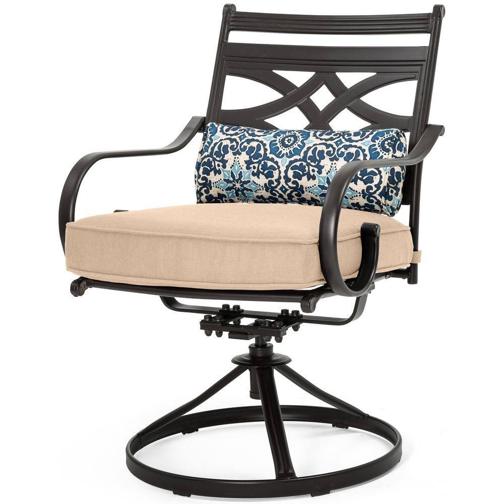 Hanover Montclair 7-Piece Steel Dining Set with 6 Swivel Rockers and Dining Table, Seats 6