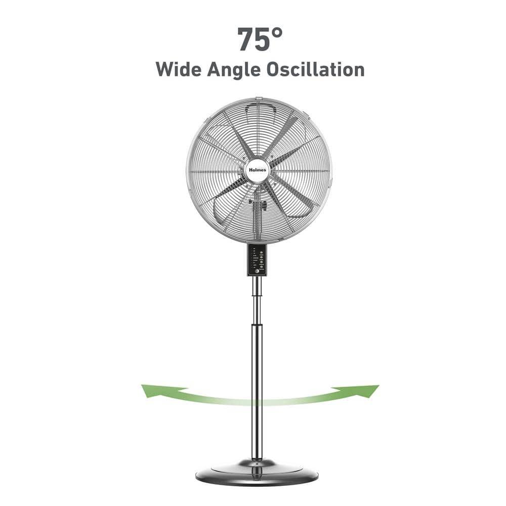 Holmes 16" Oscillating Digital Chrome Metal Stand Fan, 3 Speeds, Remote Control