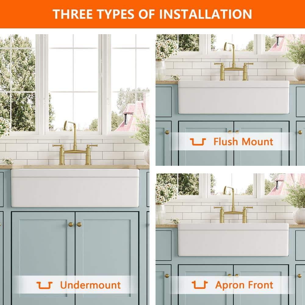 33" L X 20" W White Fireclay Double Bowl Workstation Farmhouse Kitchen Sink with Cutting Board And Dish-Drying Rack