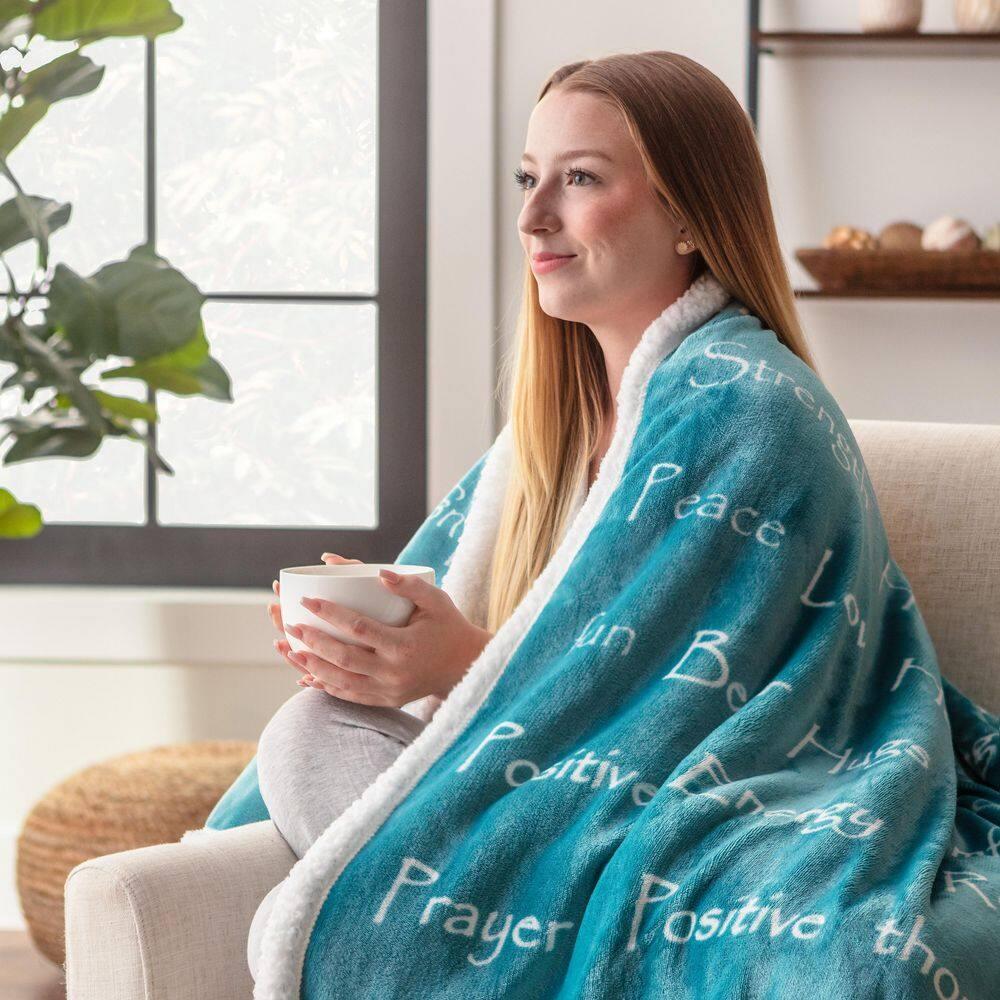 Chanasya Sympathy Warm Hugs Support Gift Throw Blanket with Plush Faux Shearling Side - (Twin) Teal