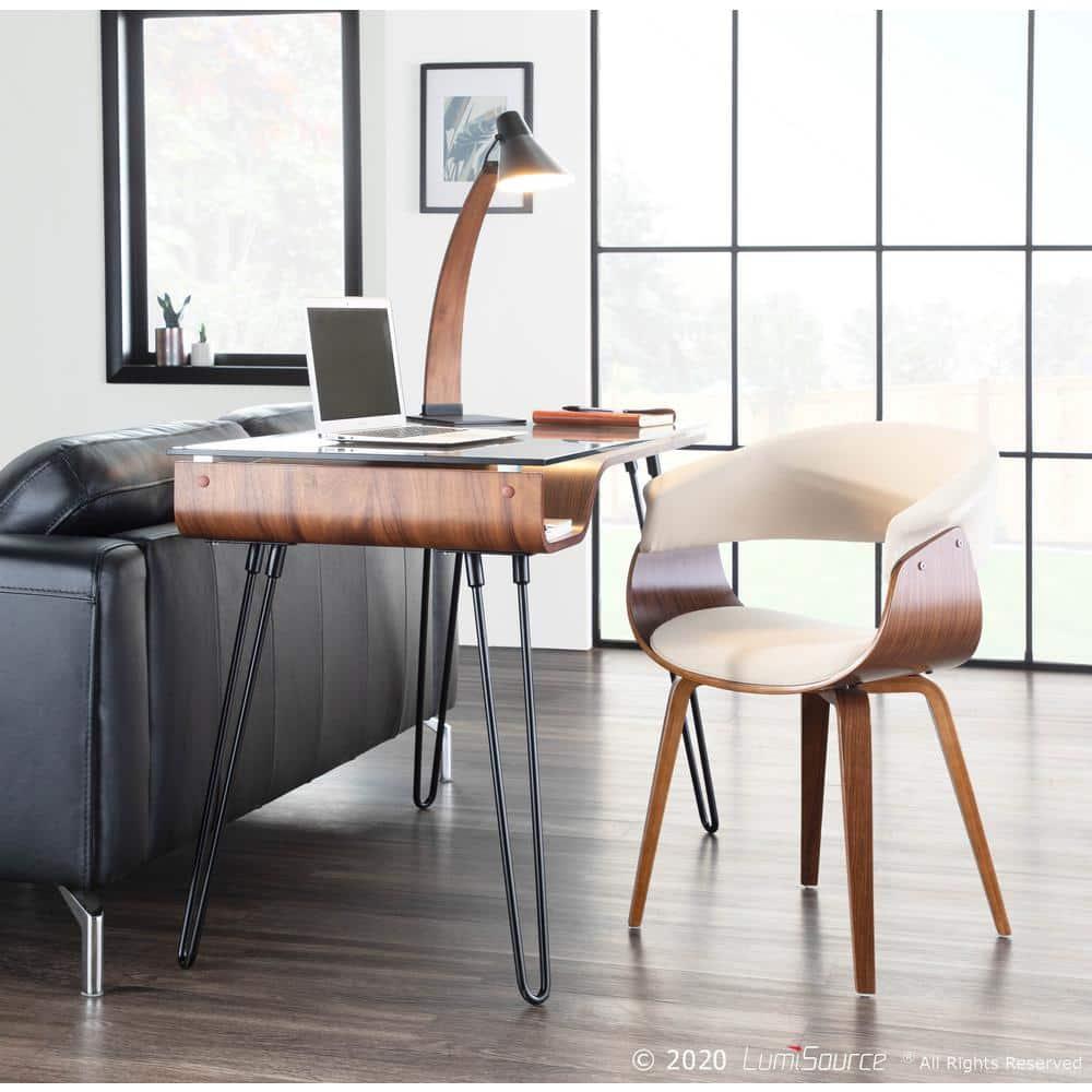 Vintage Mode Mid-Century Modern Dining Accent Chair Cream - Lumisource: Walnut Legs, Polyester Upholstery, No Assembly Required