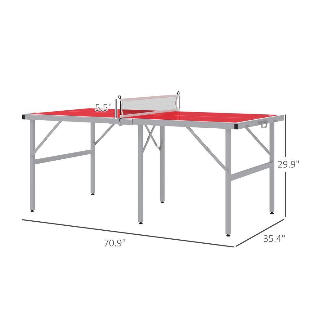 Soozier Mini Ping Pong Table Set for Outdoor and Indoor, Foldable Table Tennis Table with Net, 2 Paddles, 3 Balls, Easy Assembly, Red