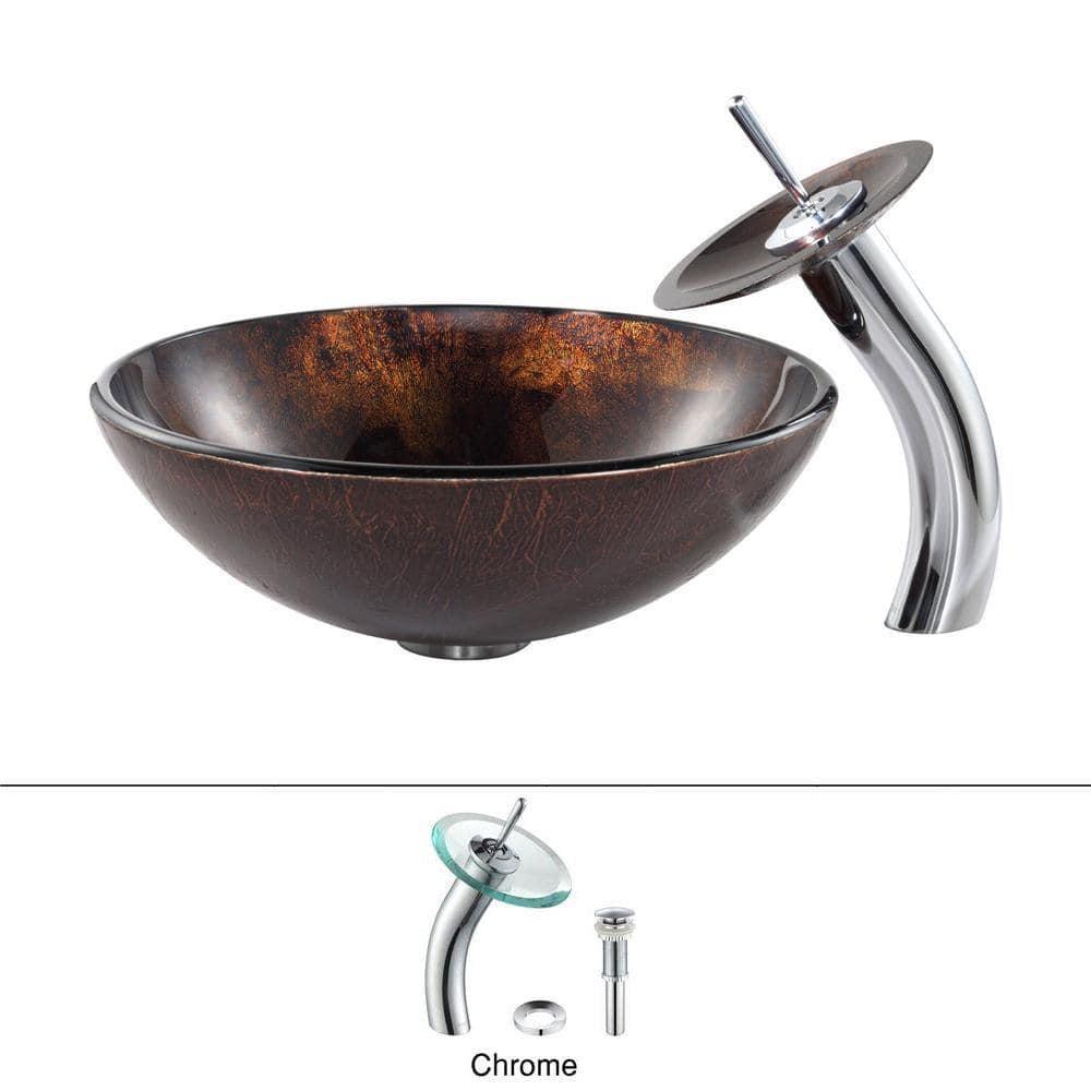 Glass Circular Vessel Bathroom Sink with Faucet