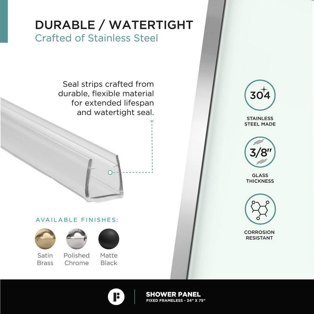 34'' W x 74.25'' H Semi-Frameless Fixed Glass Panel