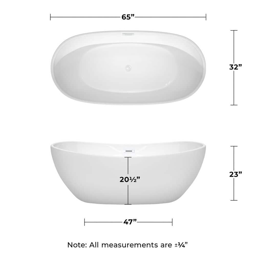 Rebecca 65'' x 32'' Freestanding Soaking Acrylic Bathtub