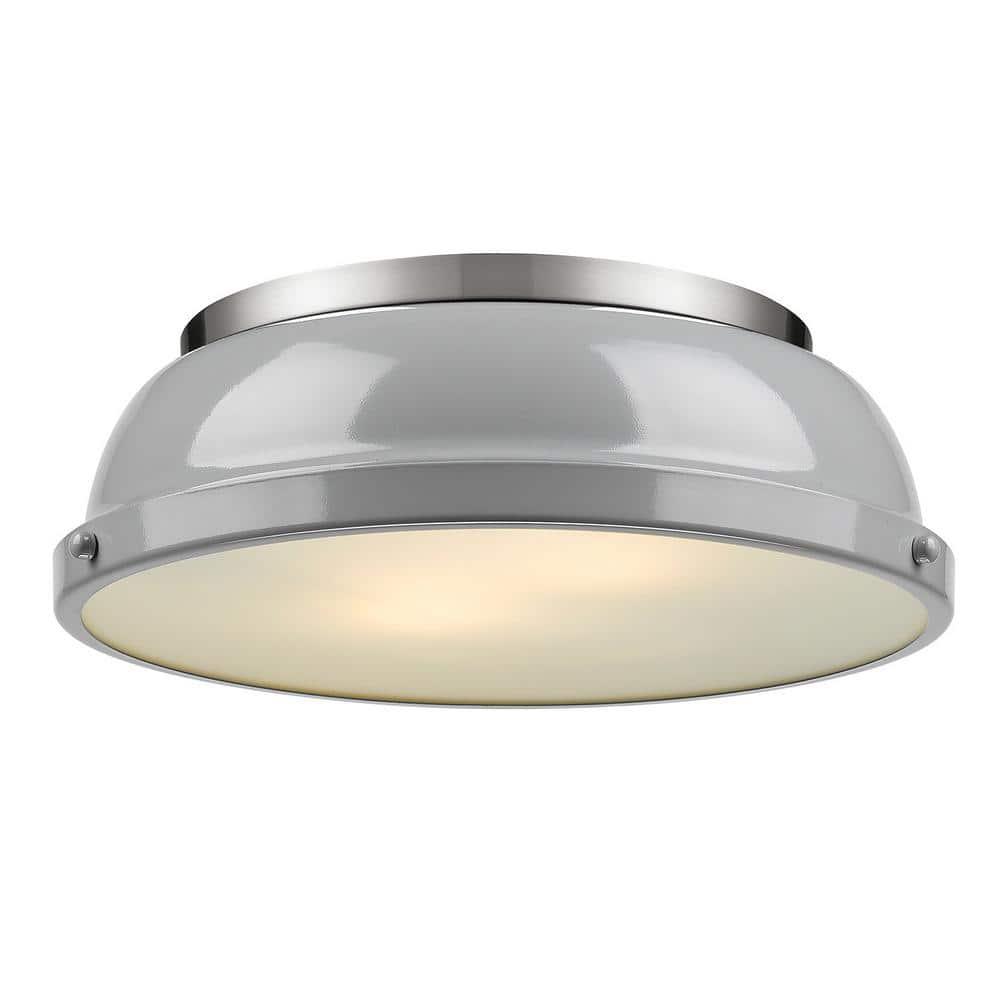 Golden Lighting Duncan 2-Light Flush Mount in Pewter with Gray