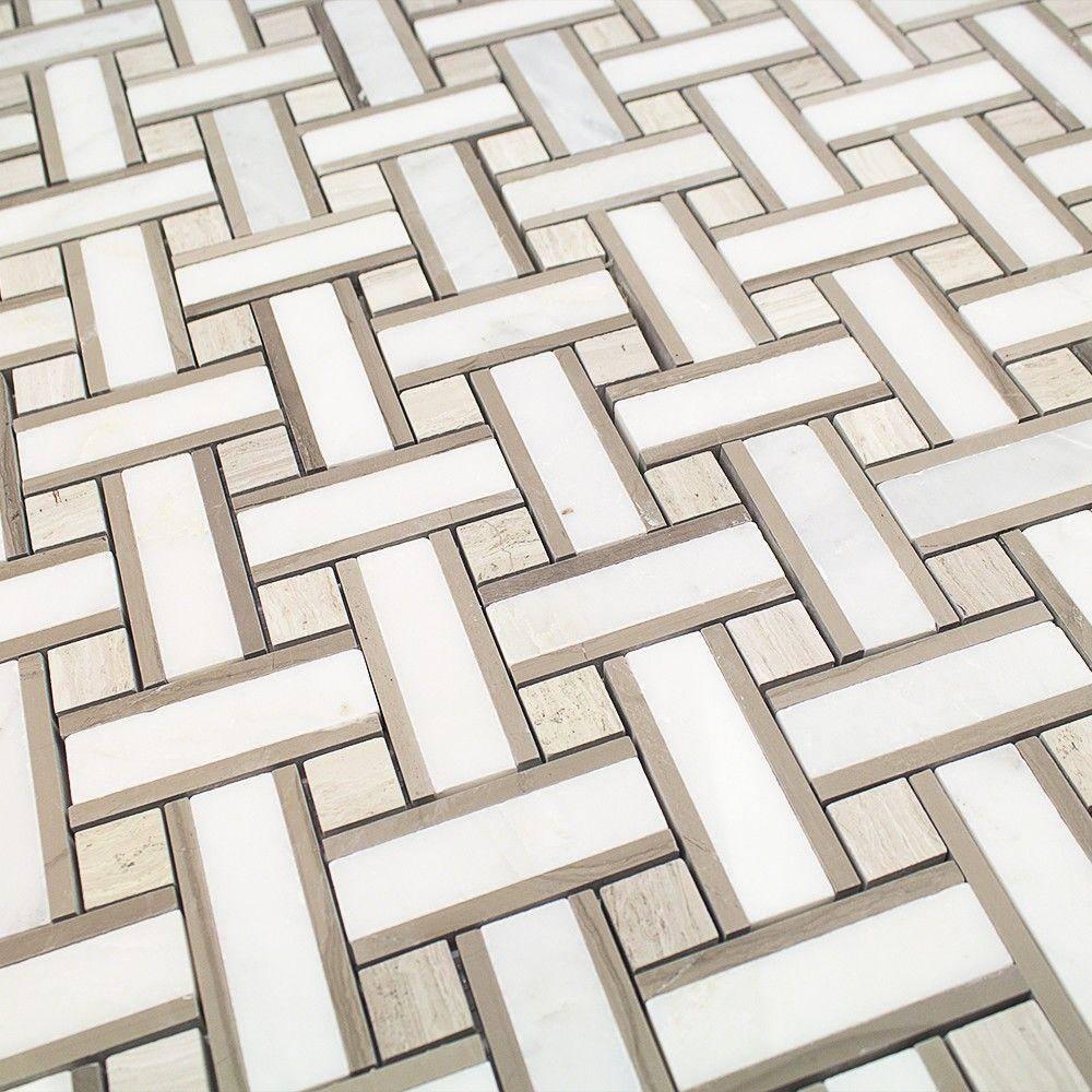 Yarn 1" x 3" Polished Marble Basketweave Mosaic Wall & Floor Tile