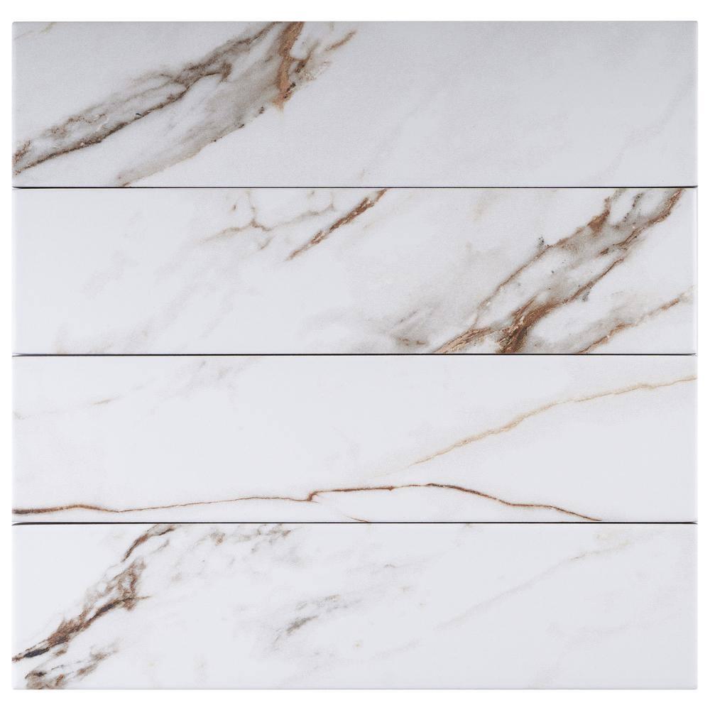 Elegance Gold Subway 3.15 in. x 12.99 in. Matte Porcelain Marble look Floor and Wall Tile (9.04 sq. ft./Case)