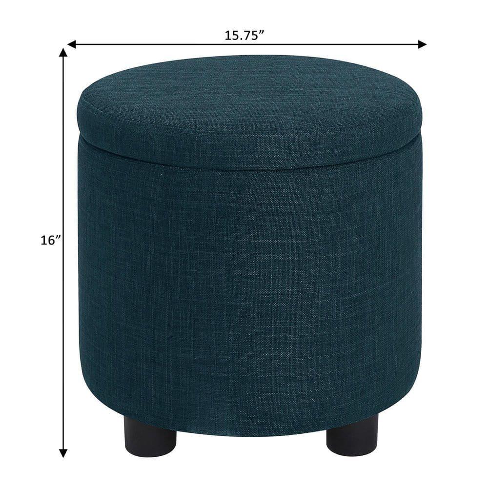 Designs4Comfort Round Accent Storage Ottoman with Reversible Tray Lid, Dark Blue Fabric