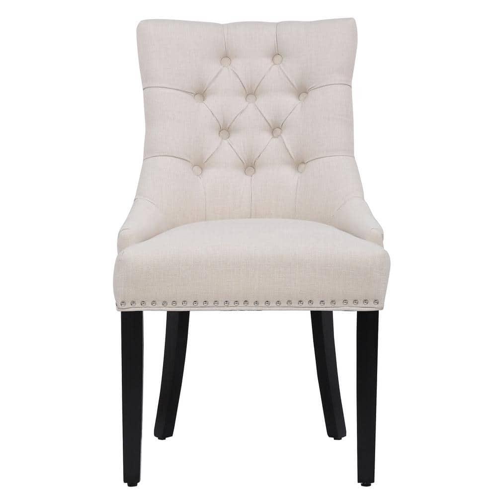 Upholstered Wingback Button Tufted Dining Chair, Beige