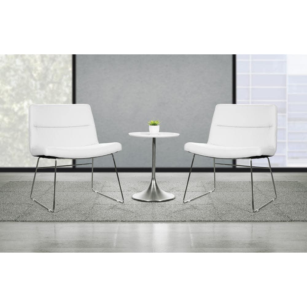 Thompson Chair in White Faux Leather with Chrome Sled Base