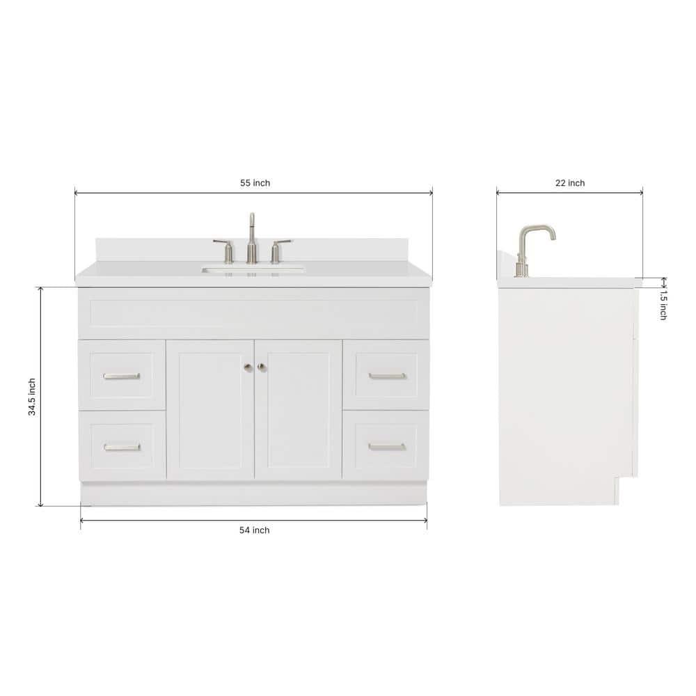 Ariel F055s-Wq-Vo Hamlet 55" Freestanding Single Basin Vanity Set - White