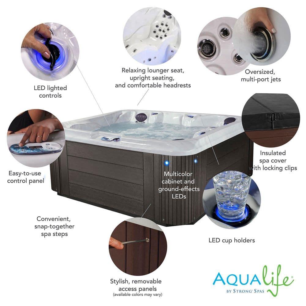 Aqualife® by Strong Spas® Grand Banks™ 5-Person 81-Jet Acrylic Lounger Hot Tub Spa, Stainless Steel Heater and Ozonator, Multi Color LED Lighting, Insulated Cover Included