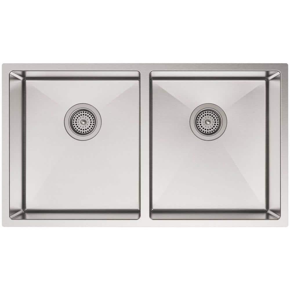 Strive 32" L x 18-1/4" W x 9-5/16" Under-Mount Double-Equal Kitchen Sink with Basin Rack
