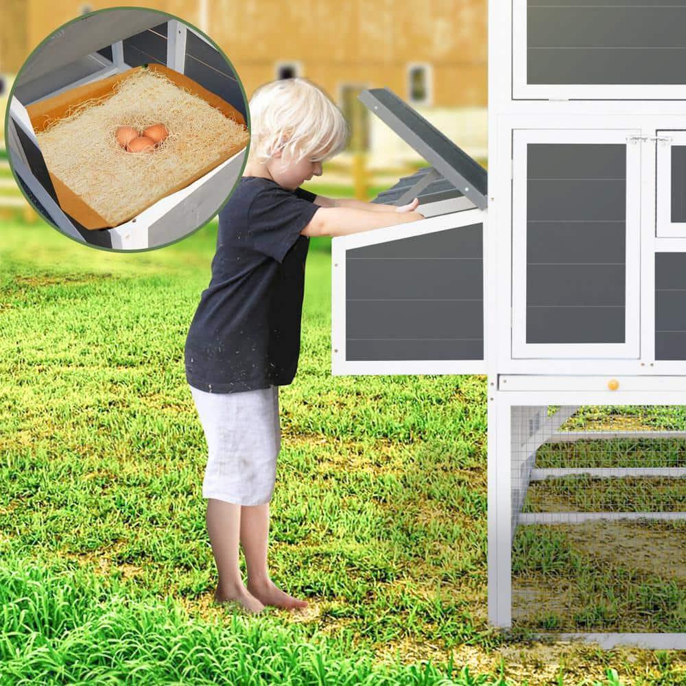 59" Large Chicken Coop for 4-6 Chickens, Wooden Hen House with Large Nesting Boxes, Outdoor Poultry Cage Rabbit Cage with Ramps & Ventilation Window, 59''L*33.5''W*38.6''H