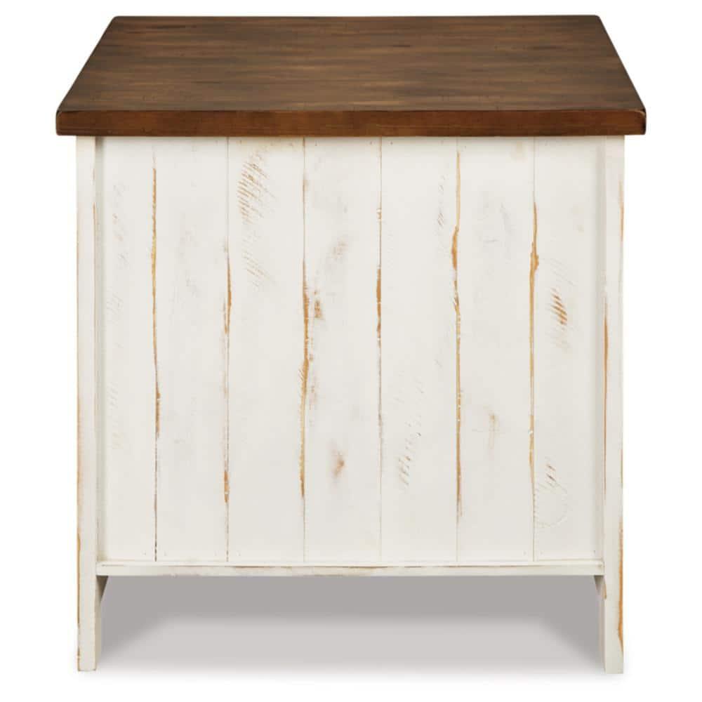 Wystfield End Table White/Brown - Signature Design by Ashley: Modern Style with Storage, Wood Legs & Double Doors