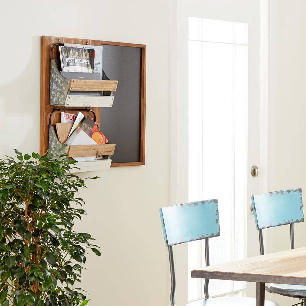 DecMode 28" x 23" Brown Wood Farmhouse Magazine Rack Holder