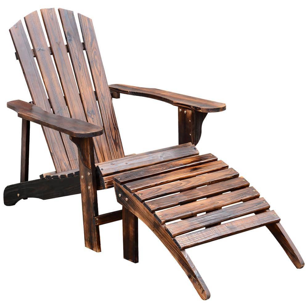 Audiohome Wooden Adirondack Chair Outdoor Patio Lounge Chair W/ Ottoman - Rustic Brown