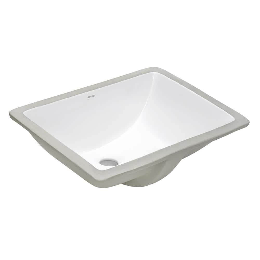Ruvati 17 x 12 inch Undermount Bathroom Sink White Rectangular Porcelain Ceramic with Overflow
