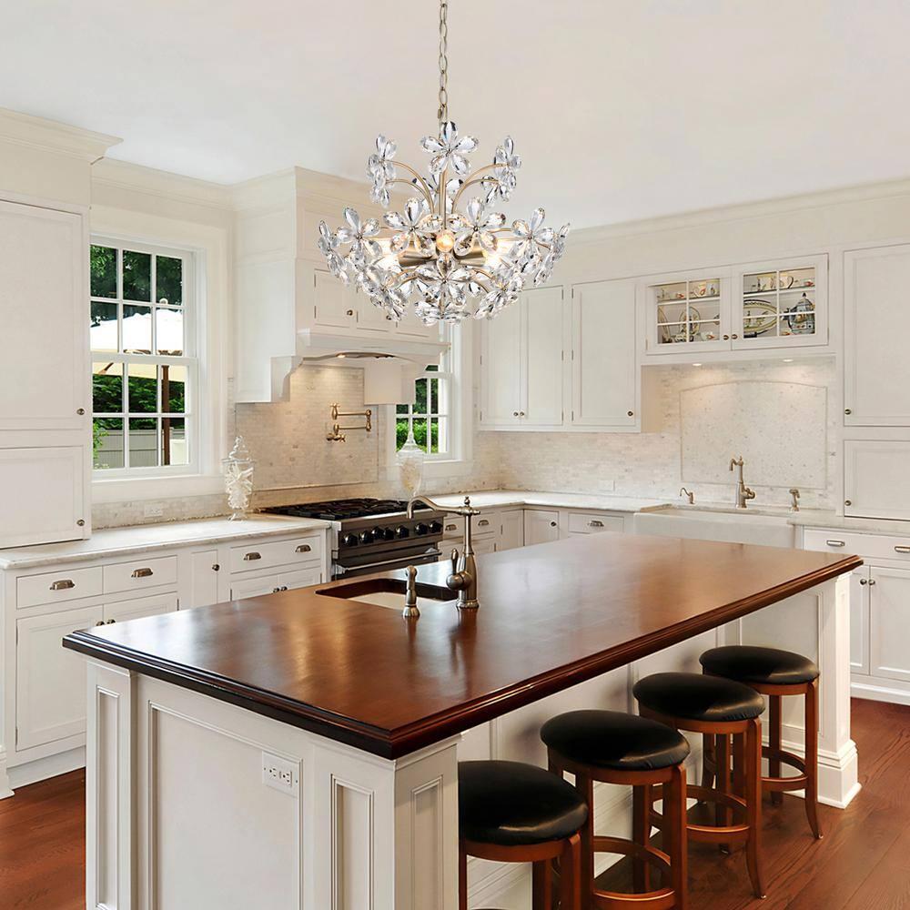 The Lighting Shop Rosa 6-Light Brushed Silver-ish Champagne Electric Flower Crystal Chandelier