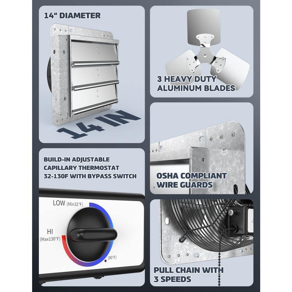 iLiving ILG8SF14V-T 14 Inch 3 Speed Attic Garage Growing Ventilation Exhaust Fan