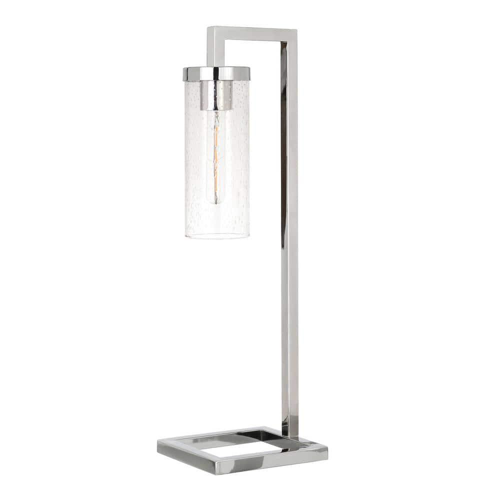Evelyn&Zoe Modern Metal Table Lamp with Seeded Glass Shade
