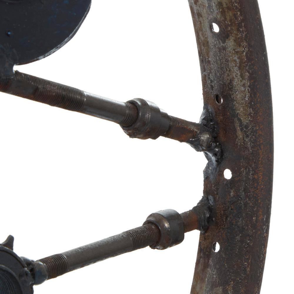 DecMode Iron Industrial Wheel Sculpture, Grey