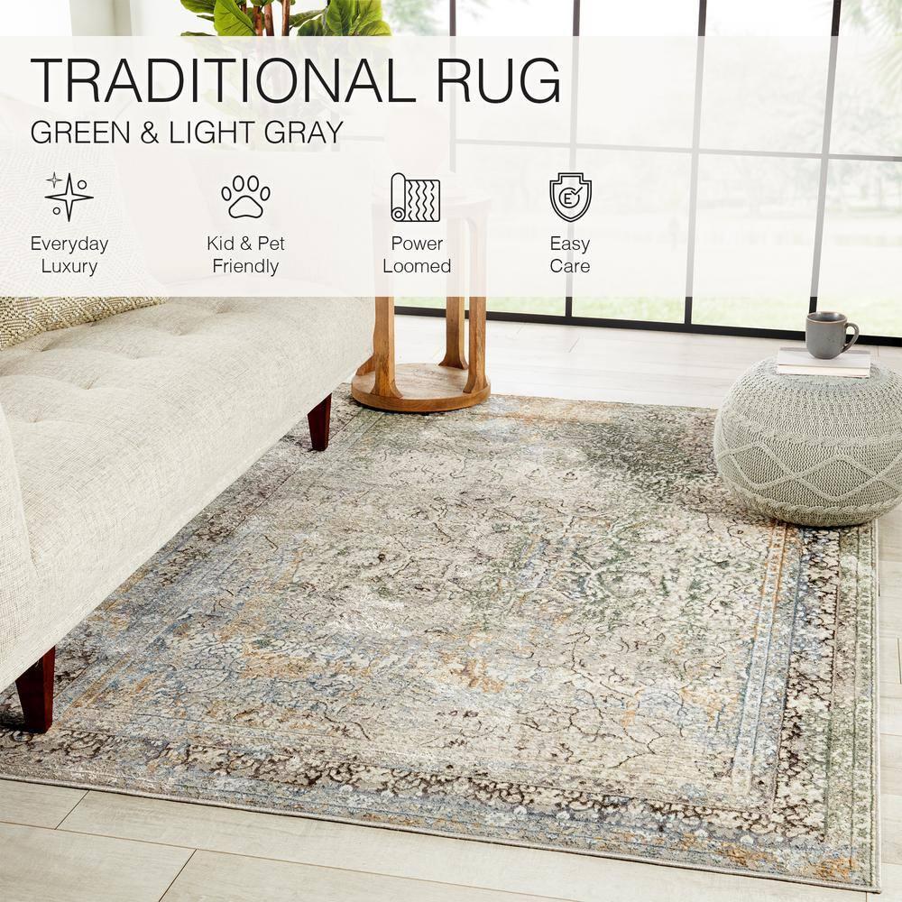 Thayer Green/Light Gray 9 ft. 10 in. x 14 ft. Medallion Rectangle Area Rug