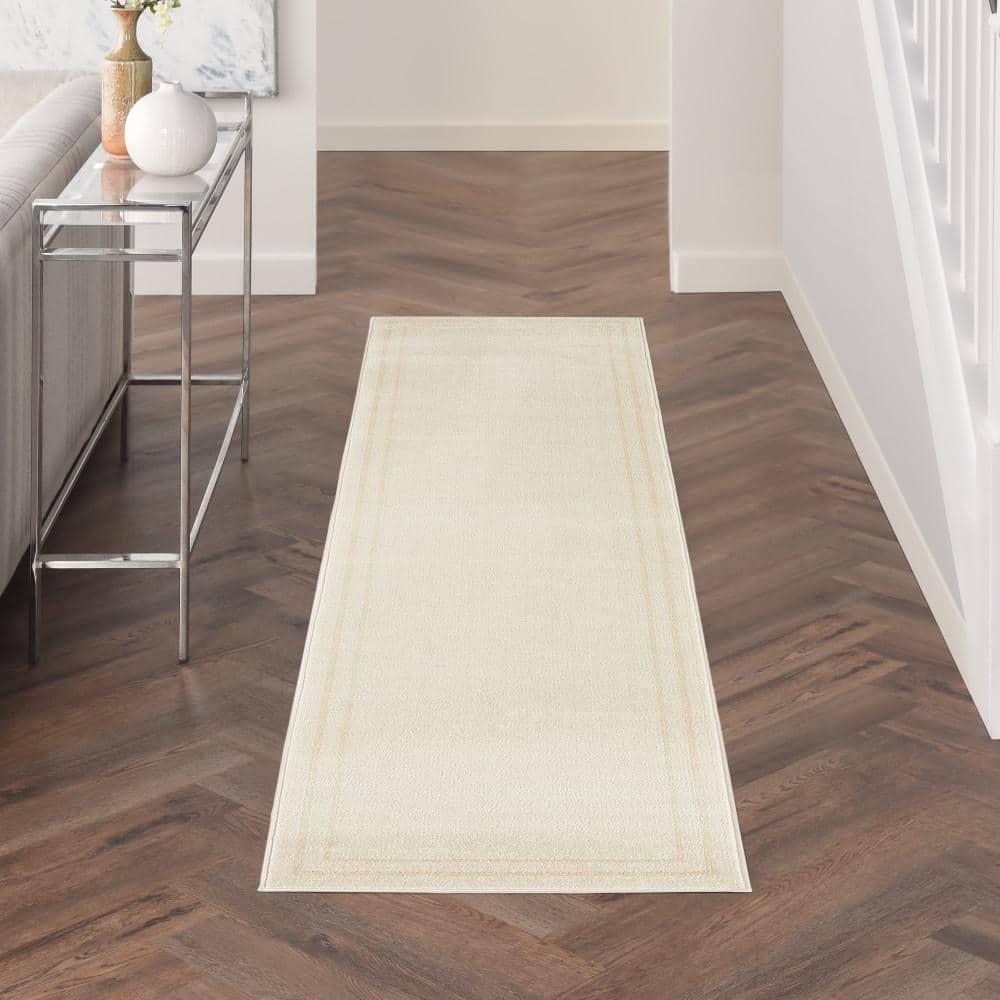 Nourison Essentials 2' x 6' Ivory Gold Contemporary Bordered Indoor/Outdoor Area Rug