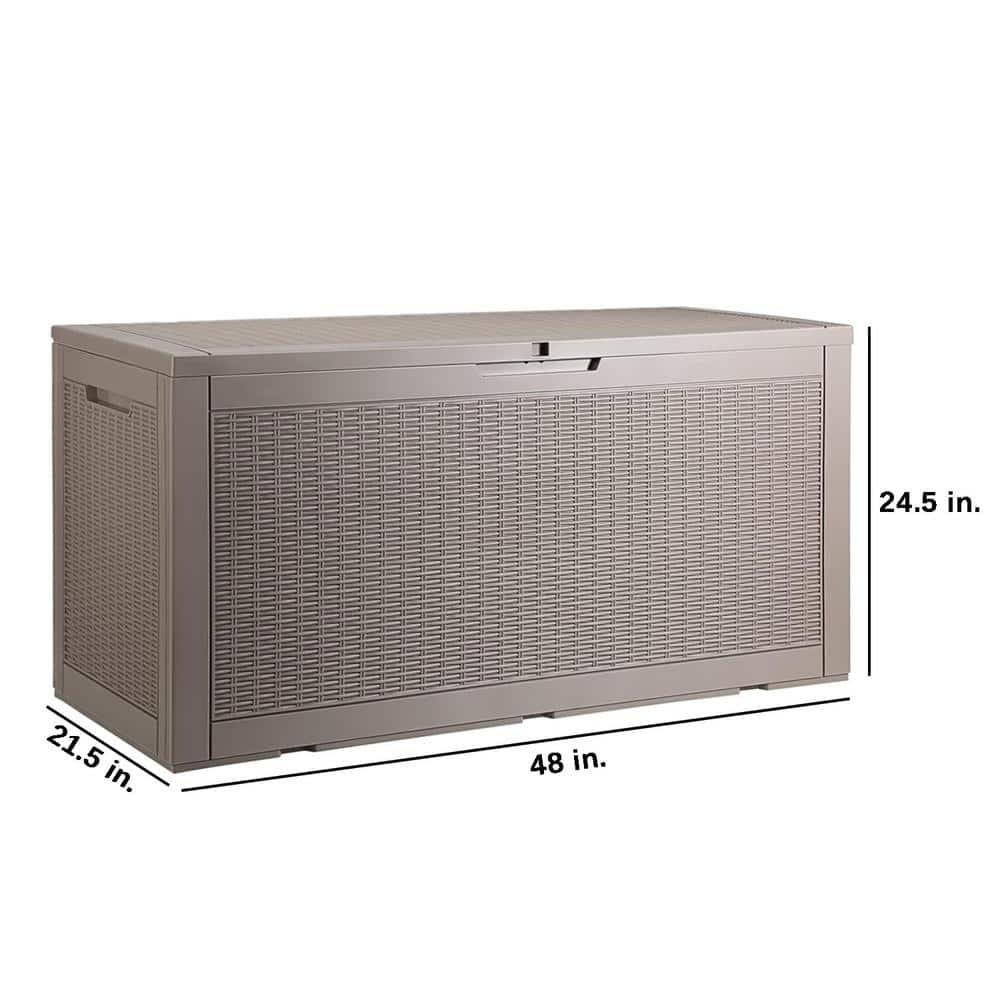 Sunnydaze Outdoor Deck and Patio Storage Box with Rattan Design - 100 Gal. - Driftwood