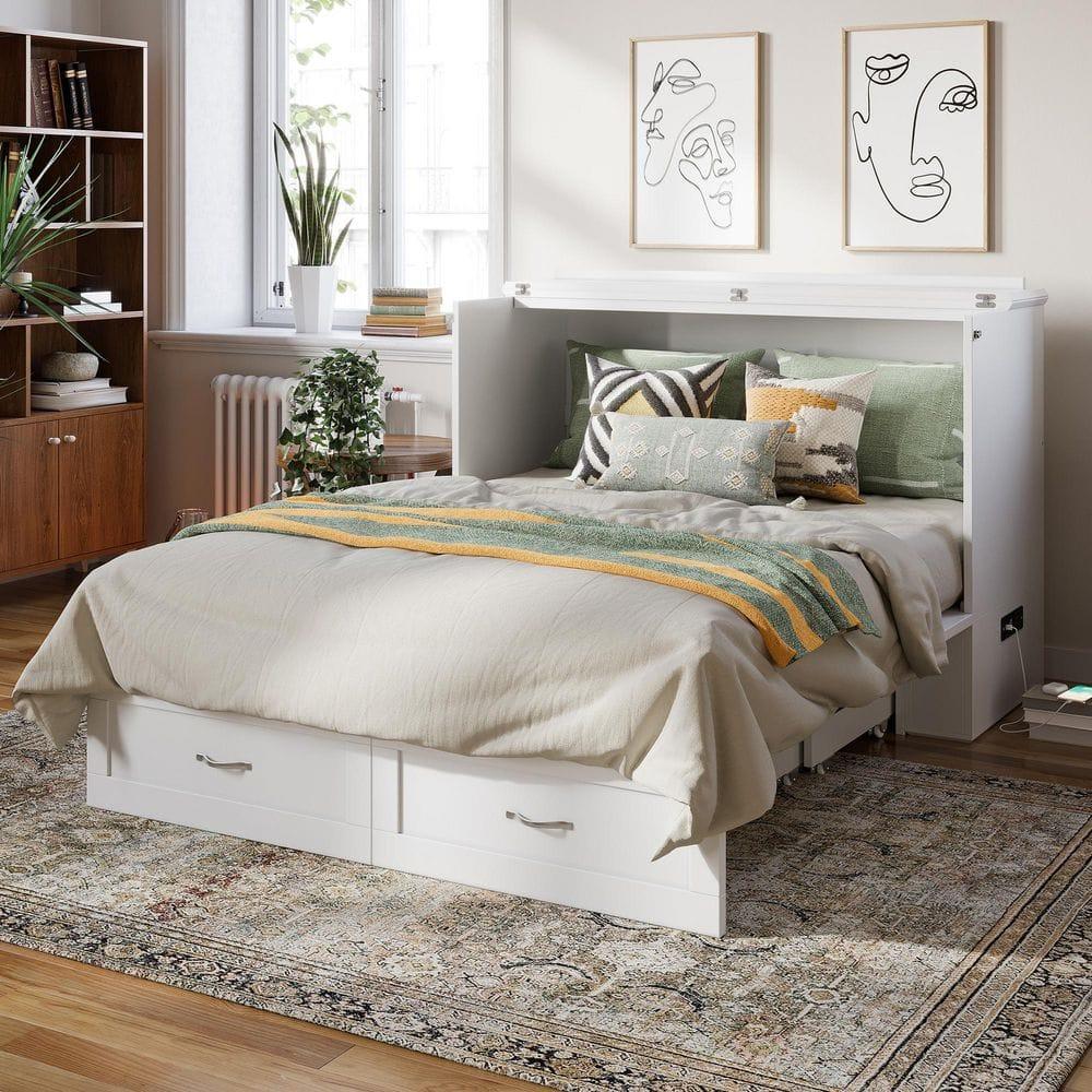 AFI Hamilton Full Solid Wood Murphy Bed Chest with Built-In Charger in White