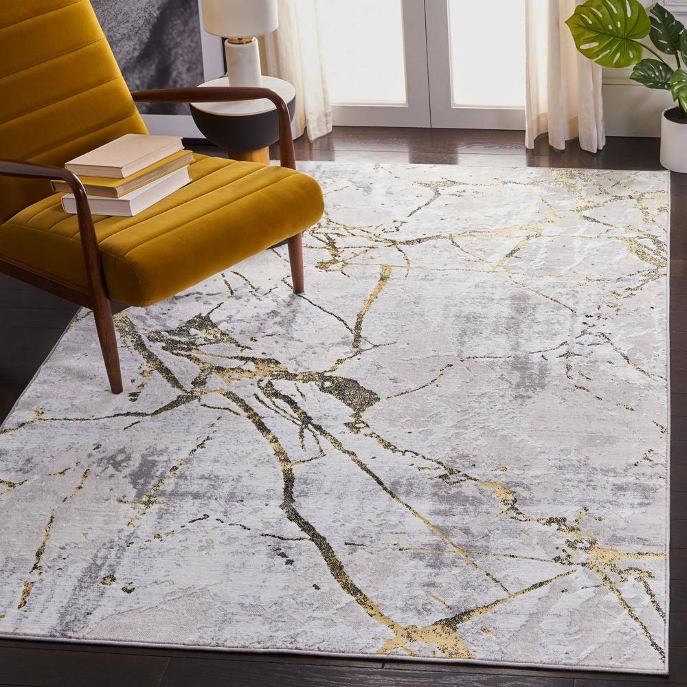 Amelia ALA293 Power Loomed Indoor Accent Rug - Grey/Gold - 3'x5' - Safavieh