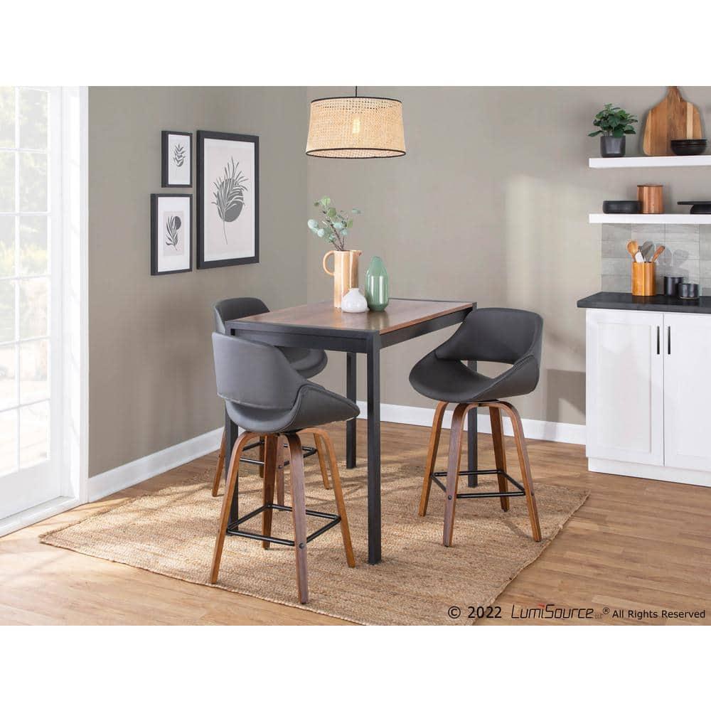 Set of 2 Fabrico Square PU Leather/Wood Counter Height Barstools Walnut/Gray/Black - LumiSource: Swivel, Foam-Filled, Veneer Finish, 250lbs Capacity