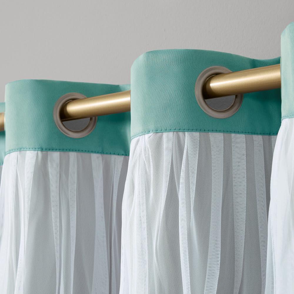 Set of 2 (63"x52") Caterina Layered Solid Blackout with Sheer Top Curtain Panels Blue Blue - Exclusive Home