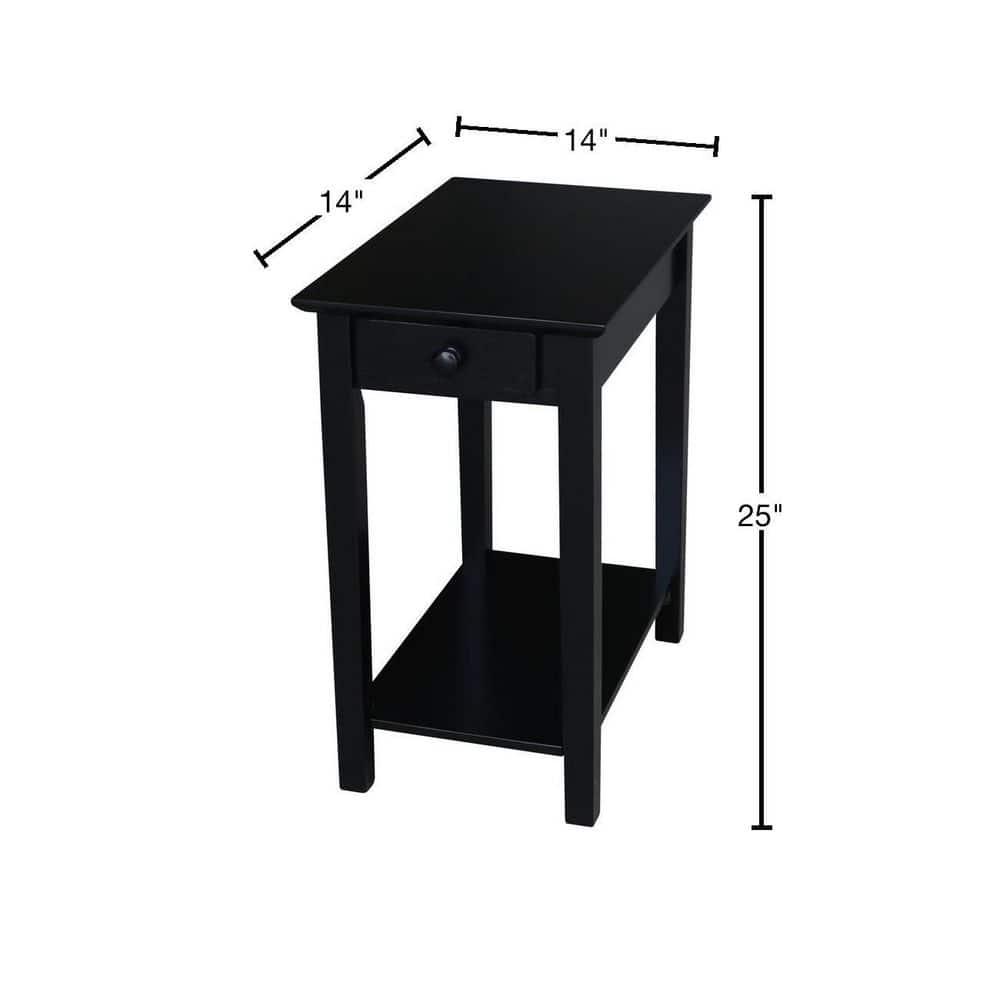International Concepts Narrow End Table Black: Sleek Design with Drawer & Fixed Shelf for Living Room