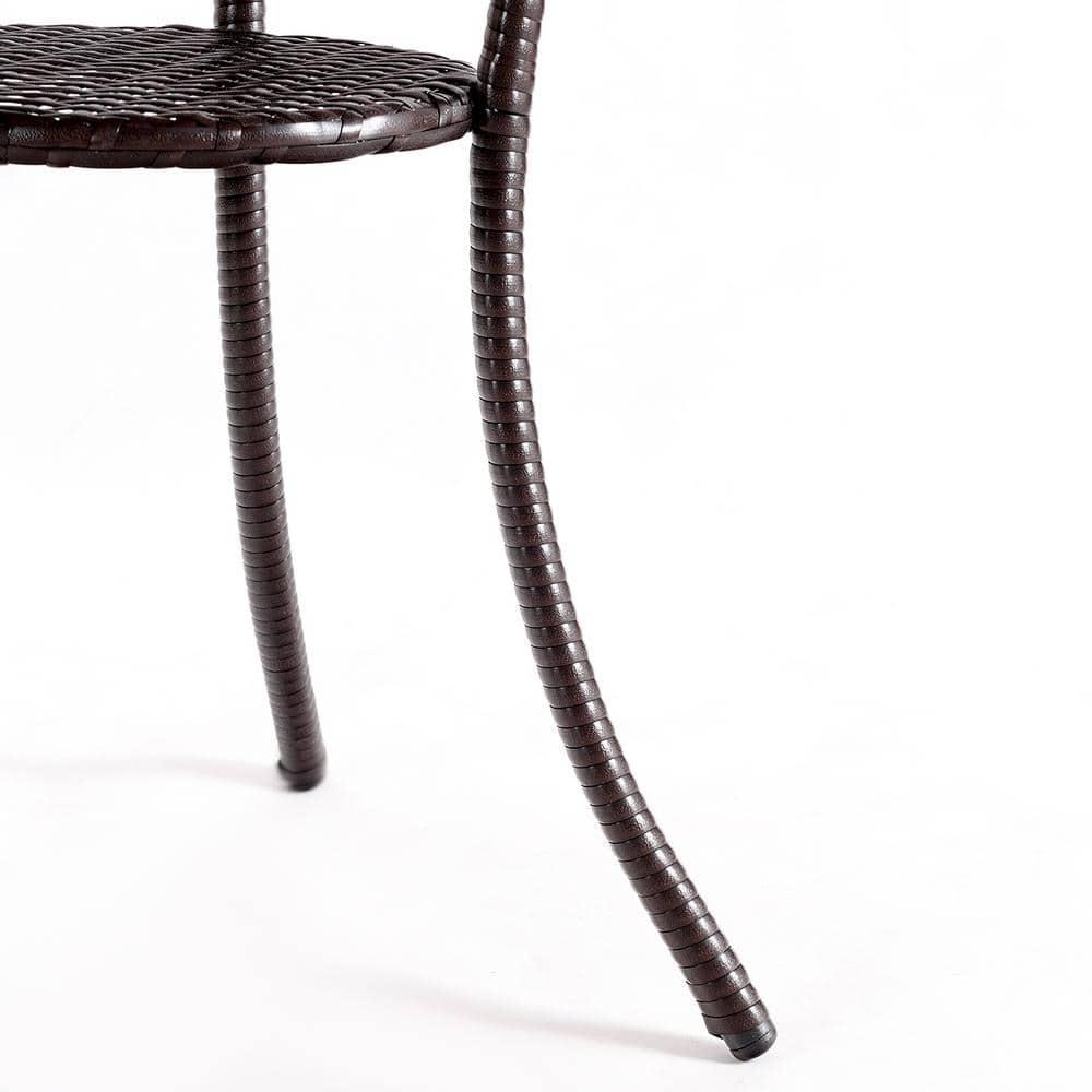 Tangkula Outdoor Side Table with Storage PE Wicker Patio Bistro Table with Tempered Glass Tabletop