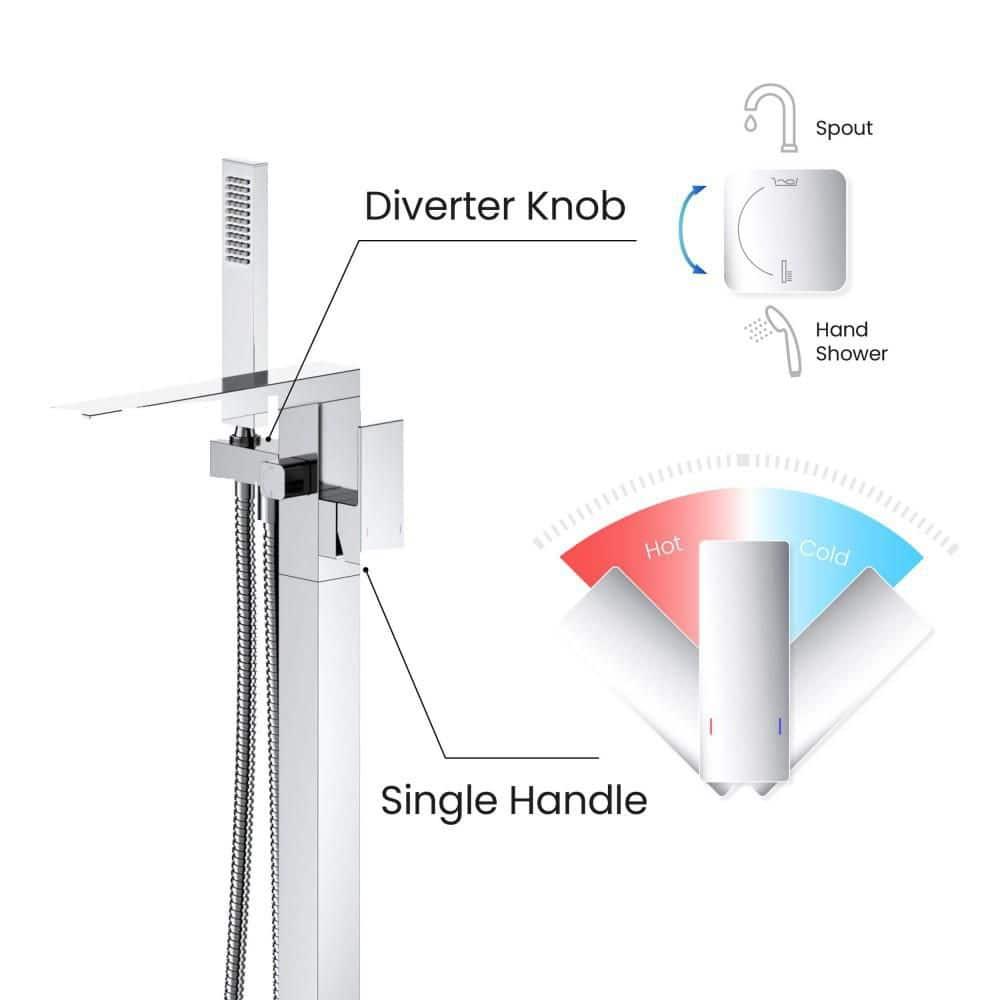Cube Floor Tub Spout with Diverter