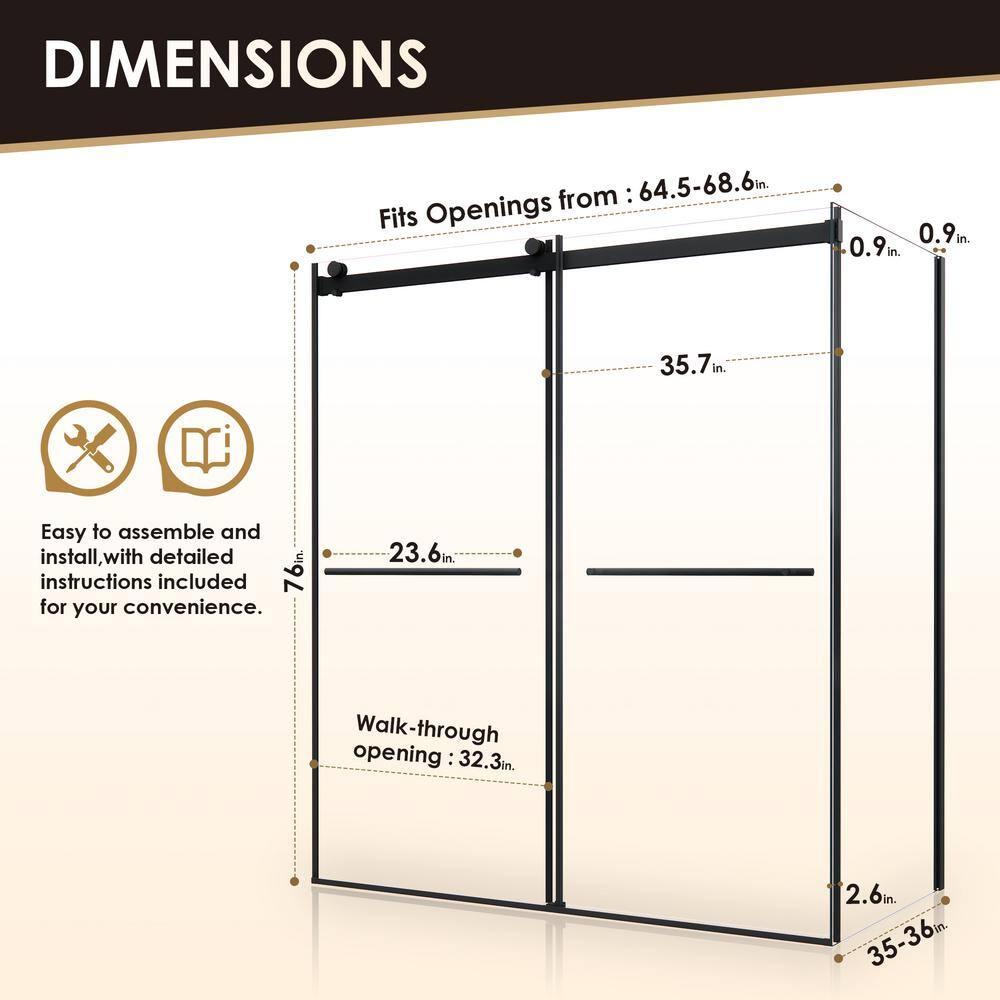 Belizzi 68" W x 76" H By Pass Frameless Exposed Roller Shower Enclosure with Clear Glass