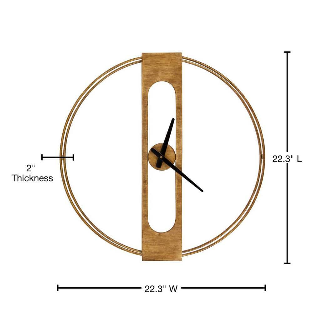 Kate & Laurel All Things Decor 22"x22" Urgo Numberless Metal Wall Clock Gold: Modern, Round, Indoor Decorative Clock