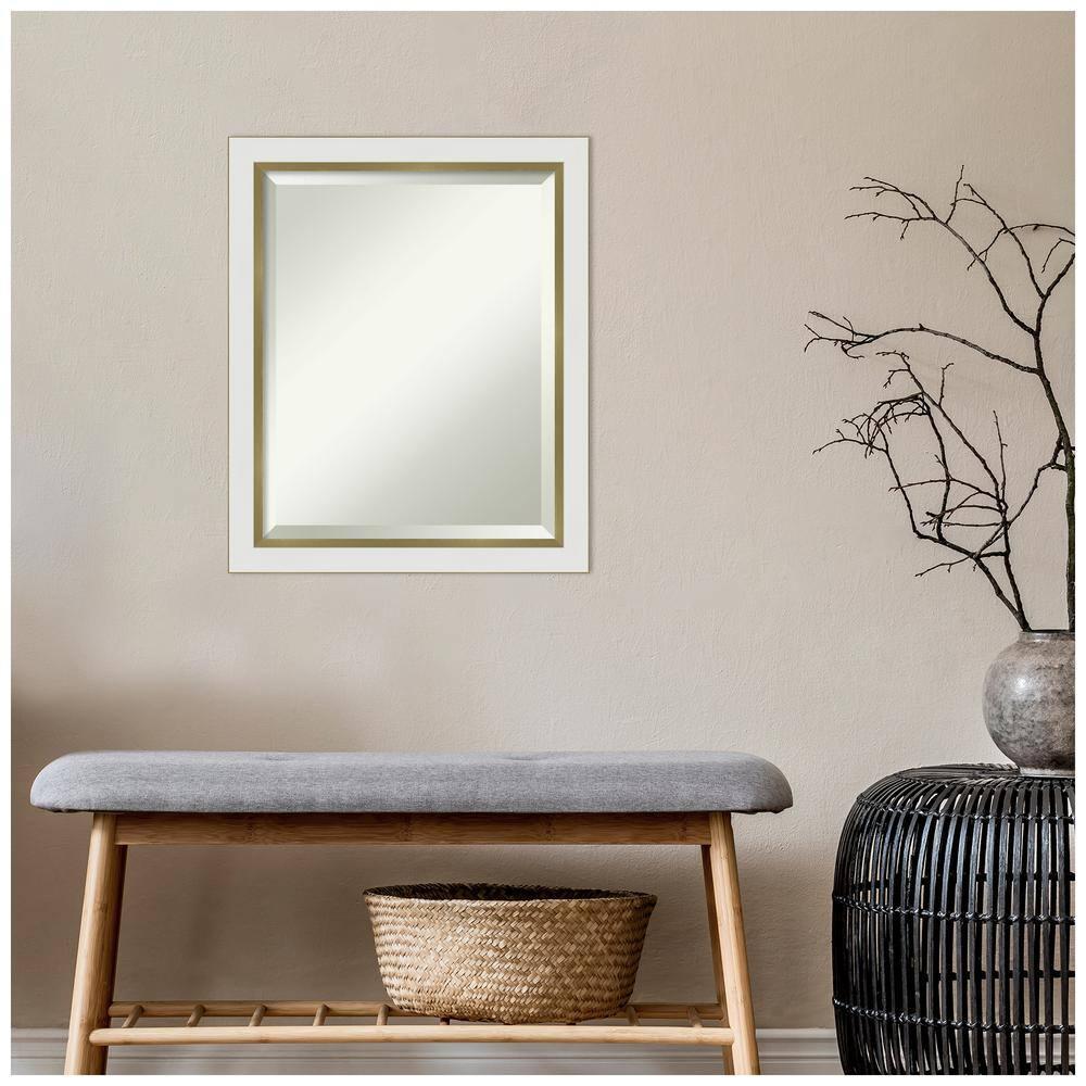 Amanti Art Eva White Gold Narrow Framed Wall Mirror - 19.12 x 23.12 in