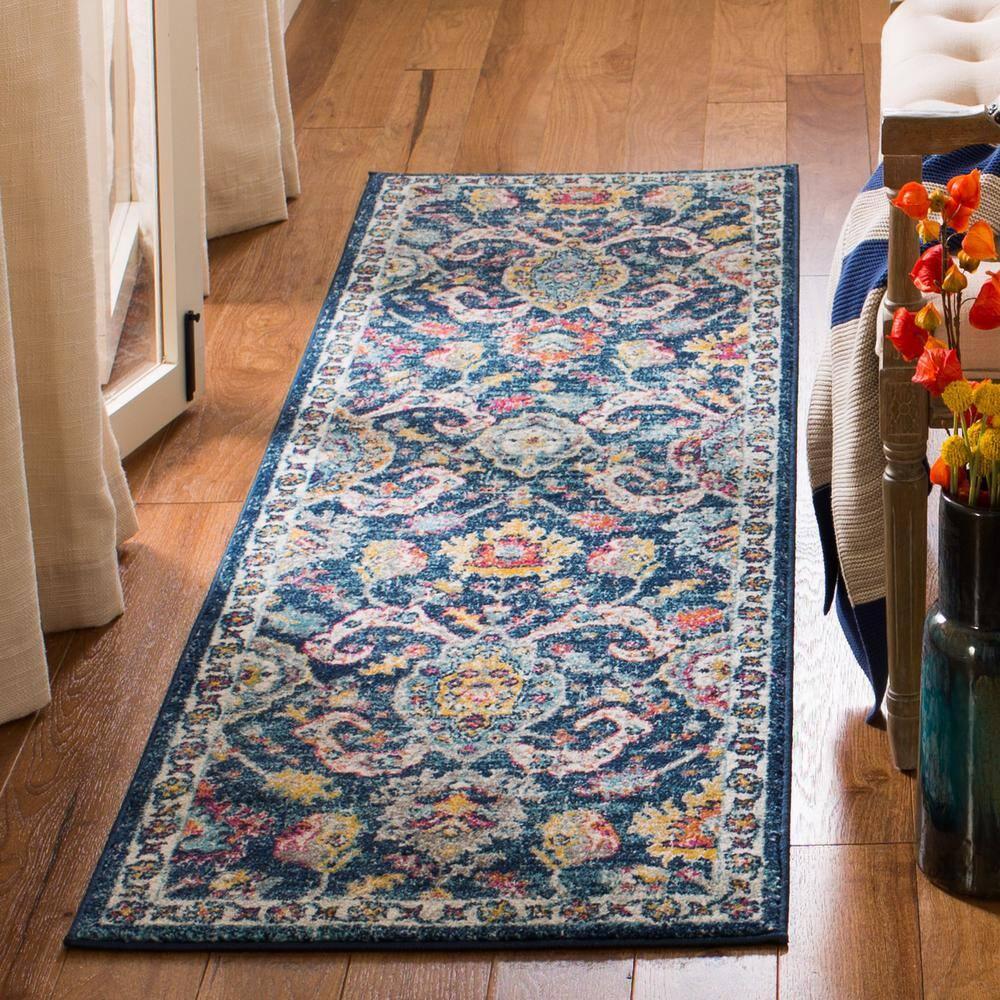Evoke EVK255 Power Loomed Runner Rug - Navy/Fuchsia - 2'2"x7' - Safavieh.