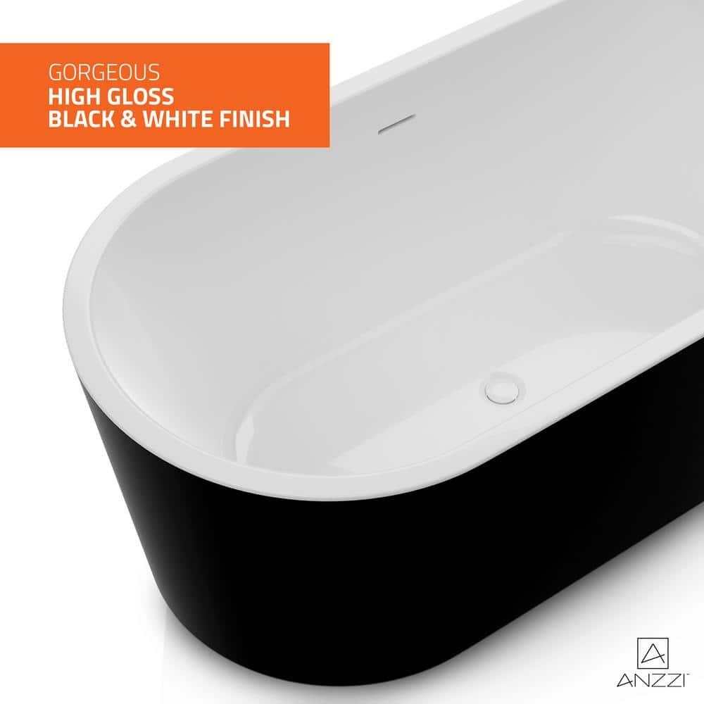 ANZZI FT-AZ098-59BK ANZZI Chand Series 59 Inch Acrylic Freestanding Pre-Plumbed Solid Deep Soaker Stand Alone Bathtub With Built-In Overflow And Drain In Black/White