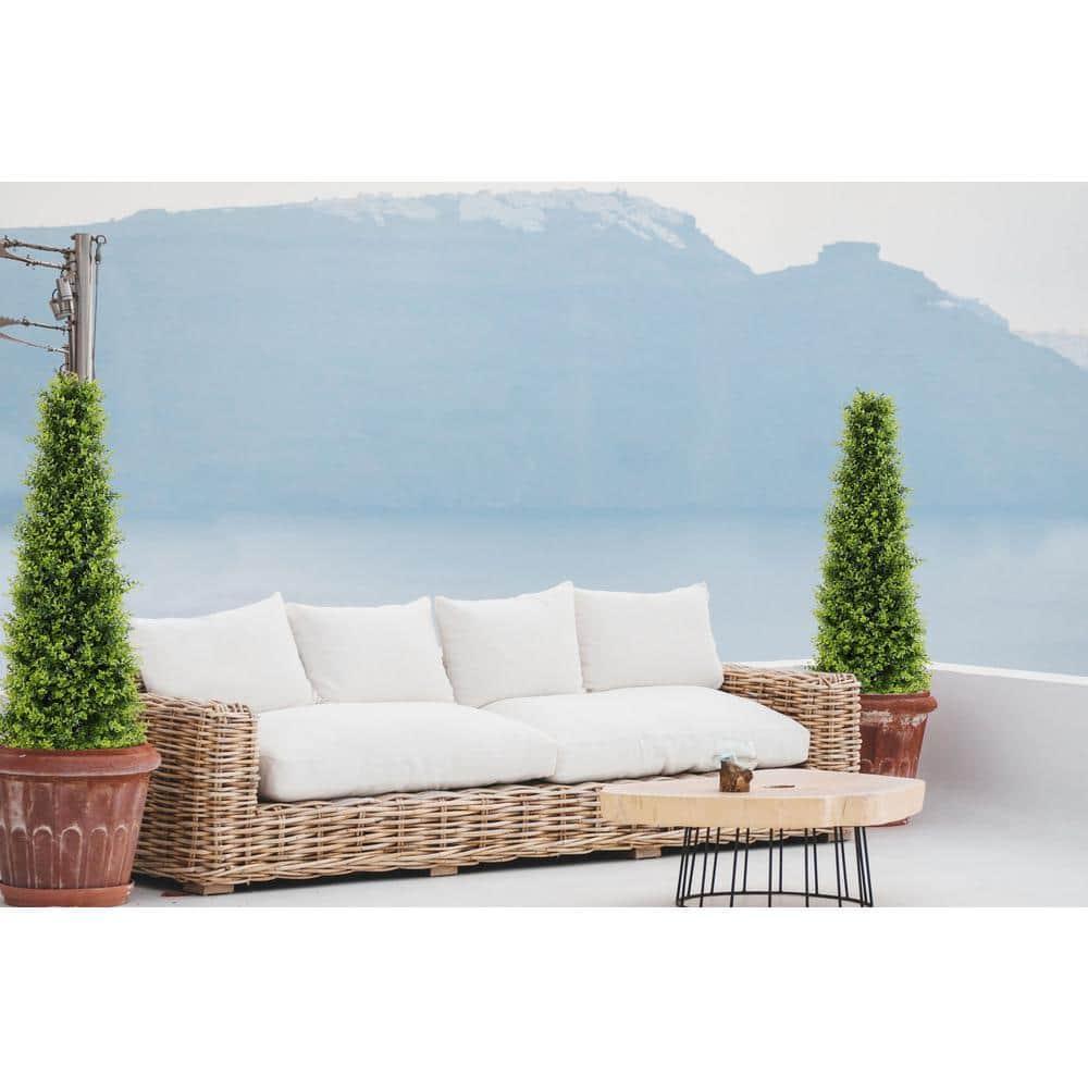 4ft Artificial Boxwood Topiary Trees, Set of 2 – UV Resistant Faux Evergreen Shrubs and Bushes for Outdoor Planters, Realistic Fake Plants for Front Porch Outside Patio Yard, 4 Foot Tall