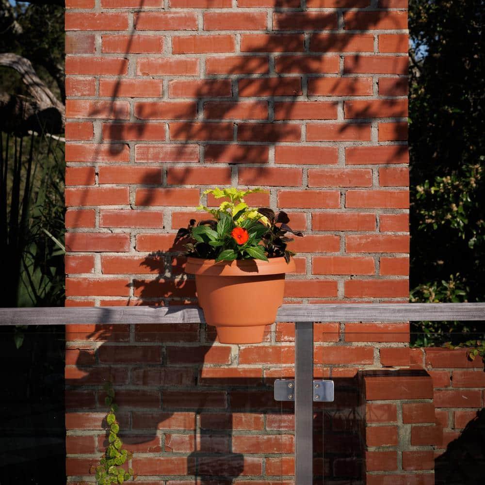Bloem 12-in Resin Round Deck Rail Round Planter - Terra Cotta Color